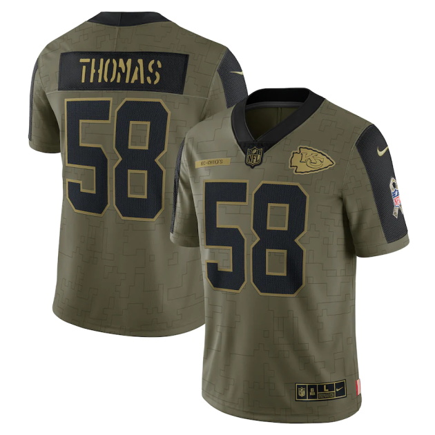mens nike derrick thomas olive kansas city chiefs 2021 salute to service retired player limited jersey